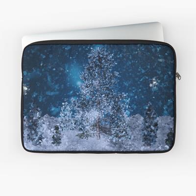 Dark Blue Winter Forest Scene