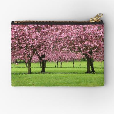 Pink Blossoming Trees Over Green Field