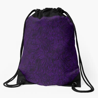 Swirling Abstract Line Art in Black on Purple