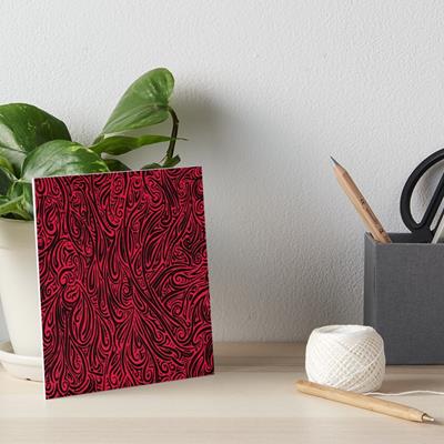 Swirling Abstract Line Art in Black on Red