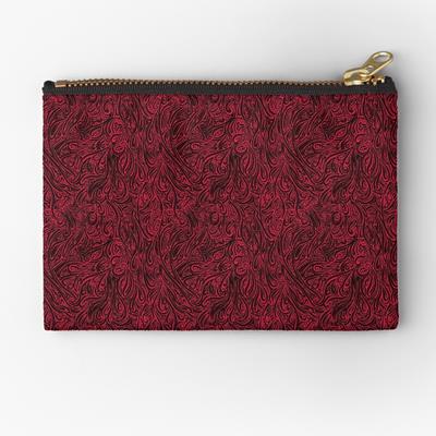 Swirling Abstract Line Art in Black on Red